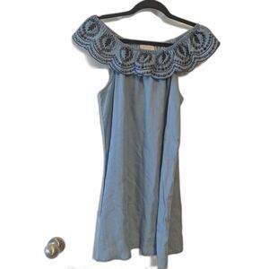 NWT Soulmates Blue Chambray Off-Shoulder Dress Women’s Large Summer Beachy Flowy